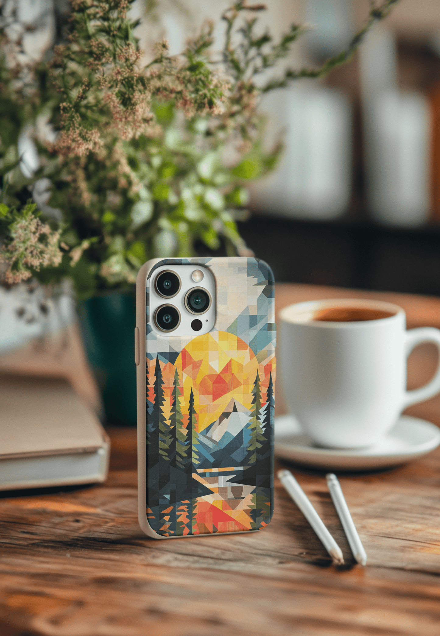 Stepping Green Phone Case Geometric Mountain Sunset Bio Case