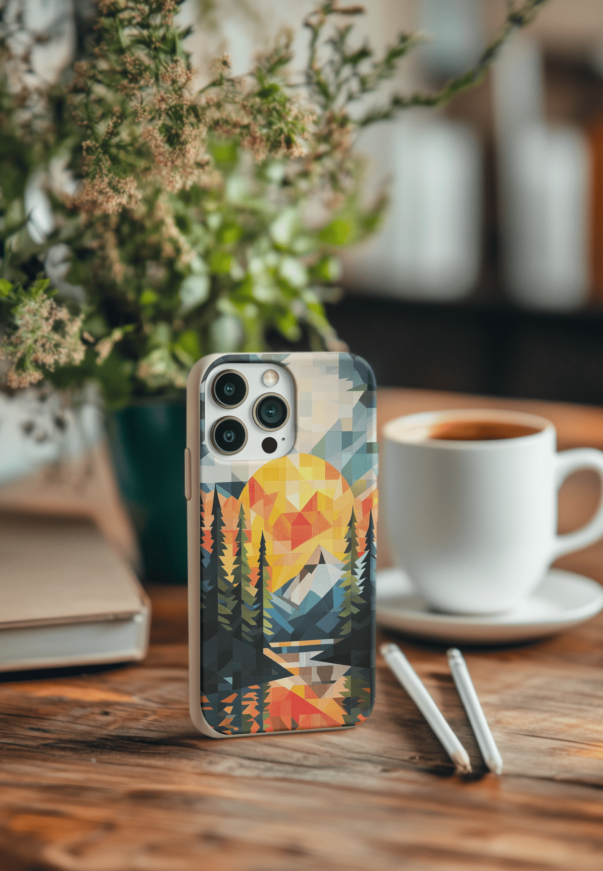Stepping Green Phone Case Geometric Mountain Sunset Bio Case