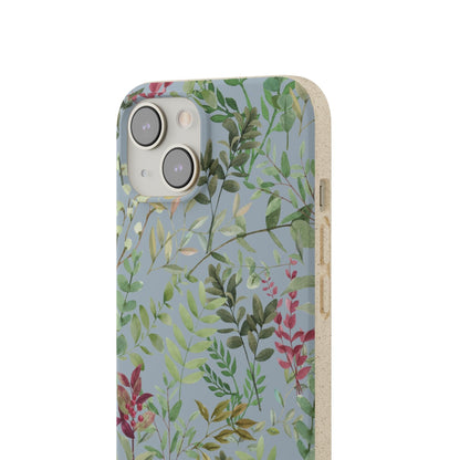 Stepping Green Phone Case Green Leaves on Muted Blue Bio Case