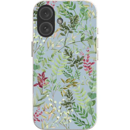 Stepping Green Phone Case Green Leaves on Muted Blue Bio Case