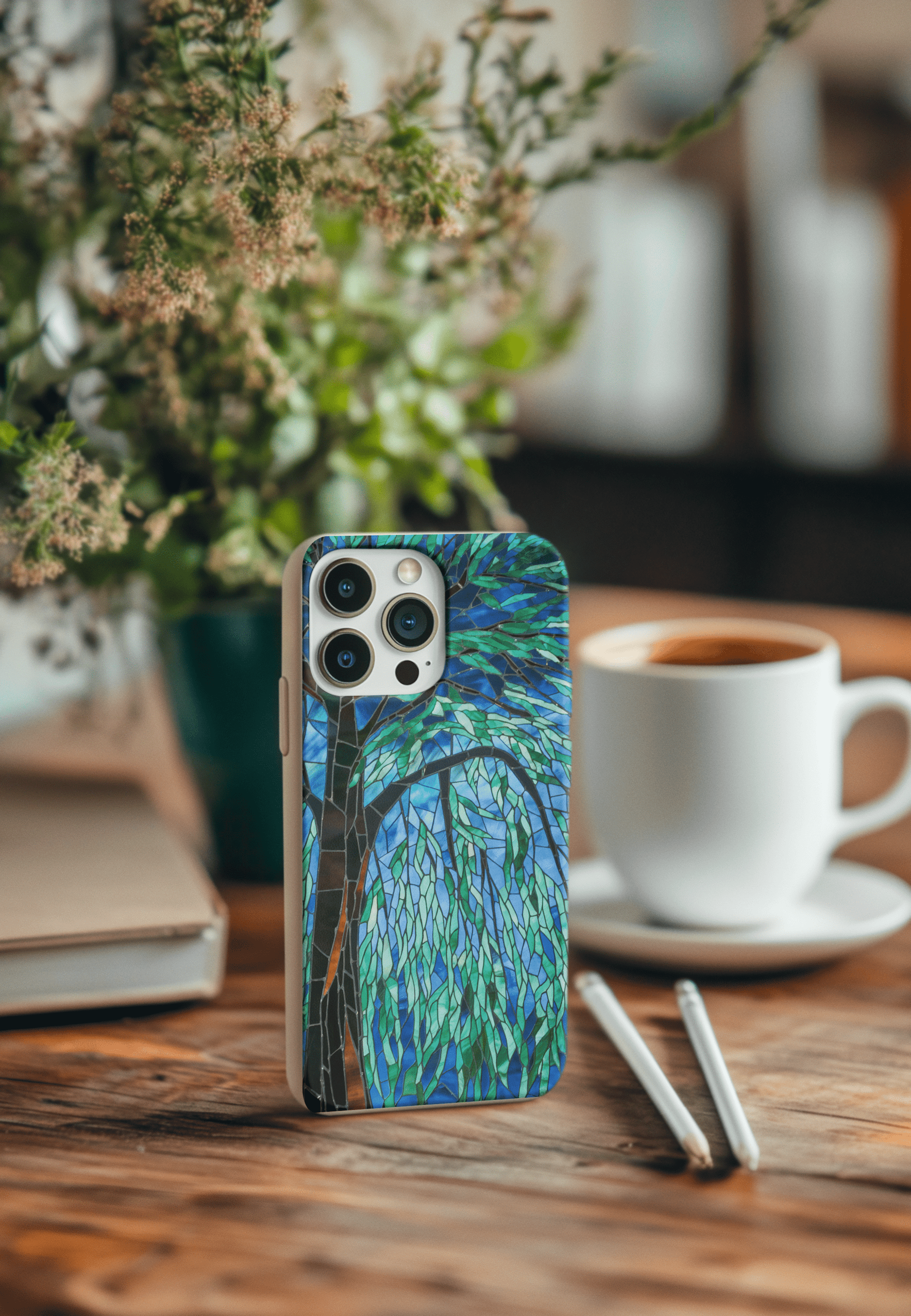 Stepping Green Phone Case Green Tree Stained Glass Bio Case