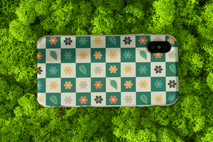 Stepping Green Phone Case Leaf and Flower Checkerboard Bio Case