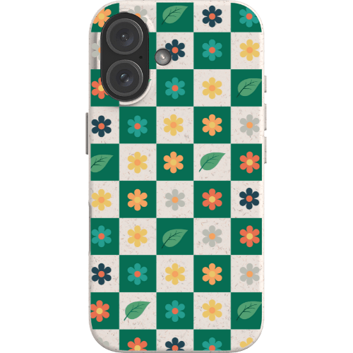 Stepping Green Phone Case Leaf and Flower Checkerboard Bio Case