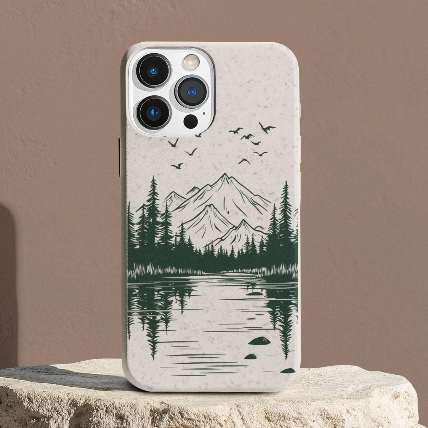 Stepping Green Phone Case Mountain Lake Line Art Bio Case