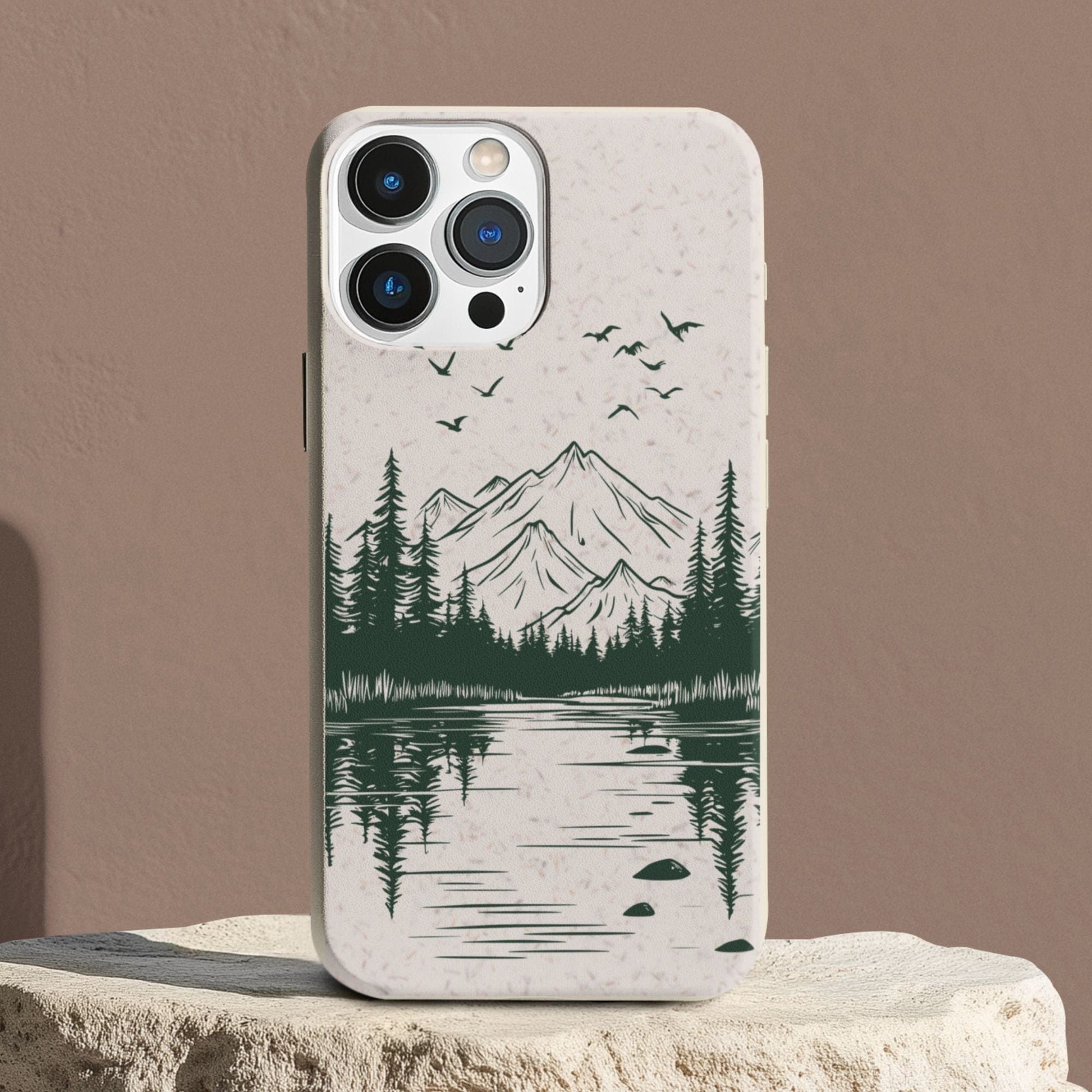 Stepping Green Phone Case Mountain Lake Line Art Bio Case