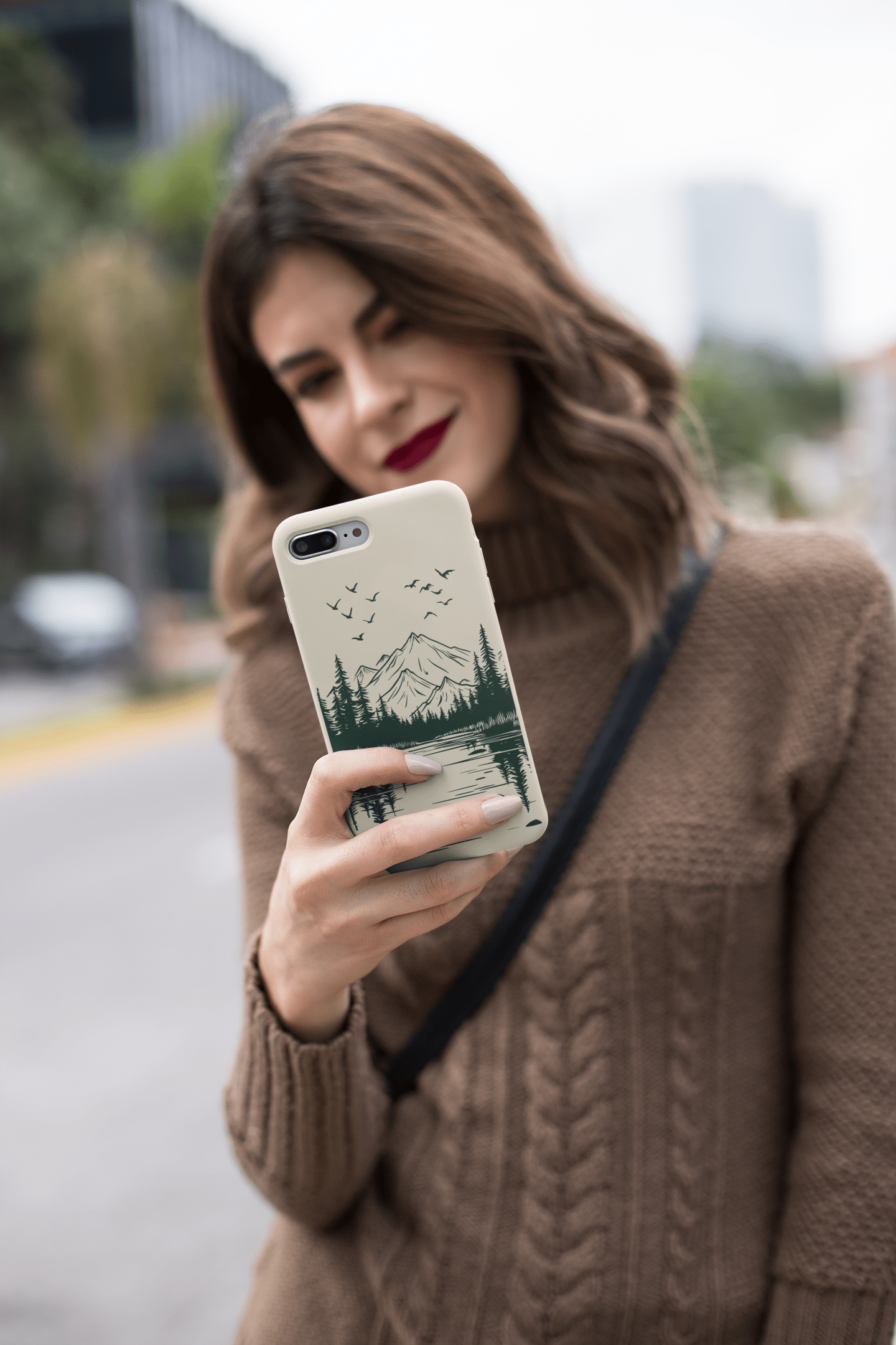 Stepping Green Phone Case Mountain Lake Line Art Bio Case