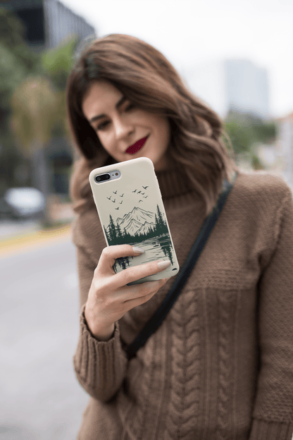 Stepping Green Phone Case Mountain Lake Line Art Bio Case