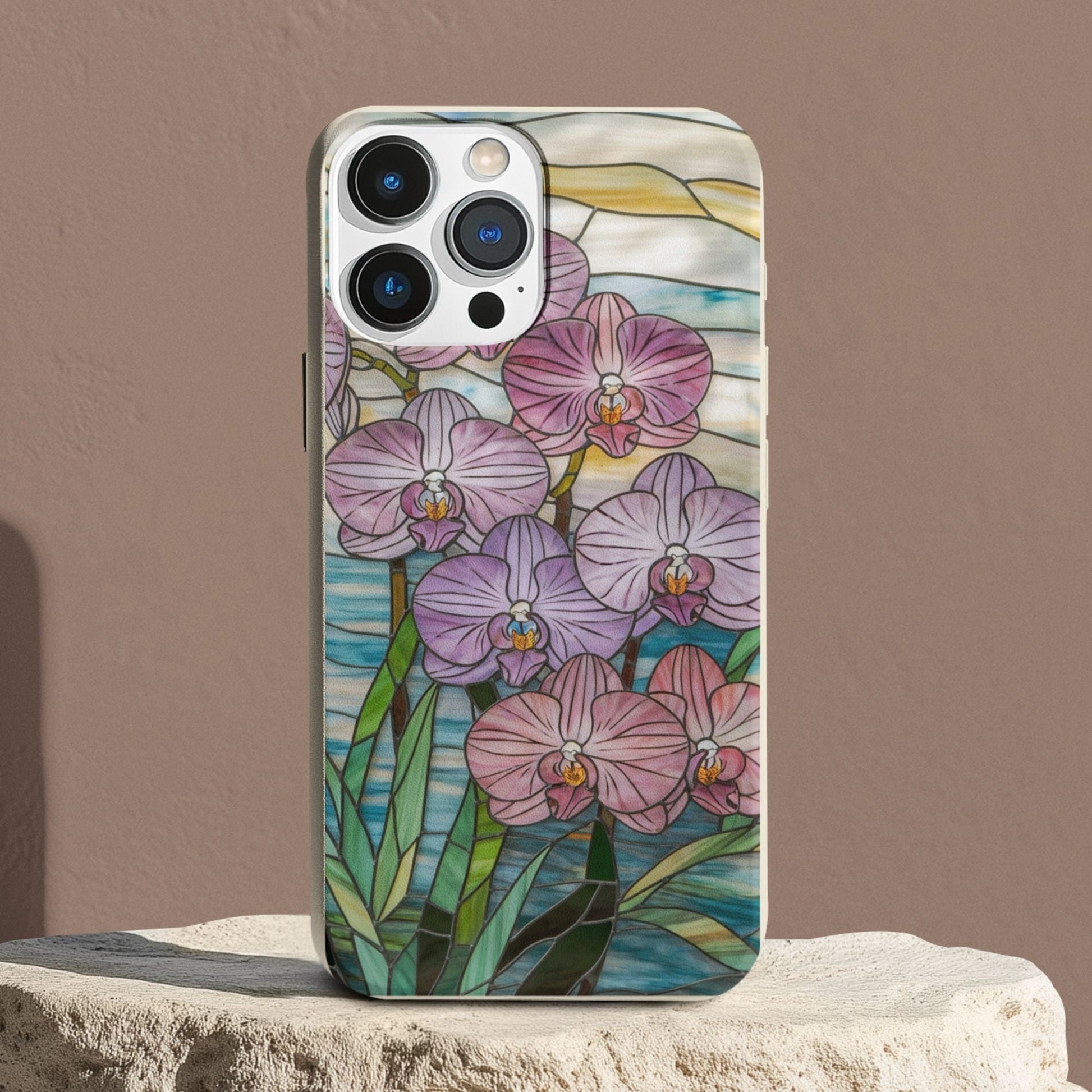 Stepping Green Phone Case Orchid Stained Glass Bio Case