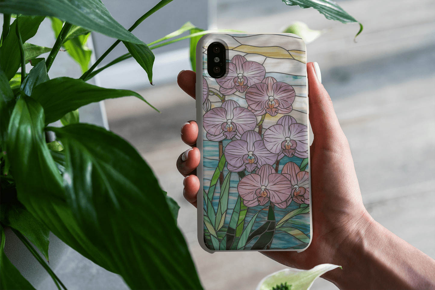 Stepping Green Phone Case Orchid Stained Glass Bio Case