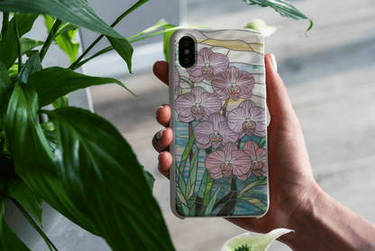 Stepping Green Phone Case Orchid Stained Glass Bio Case