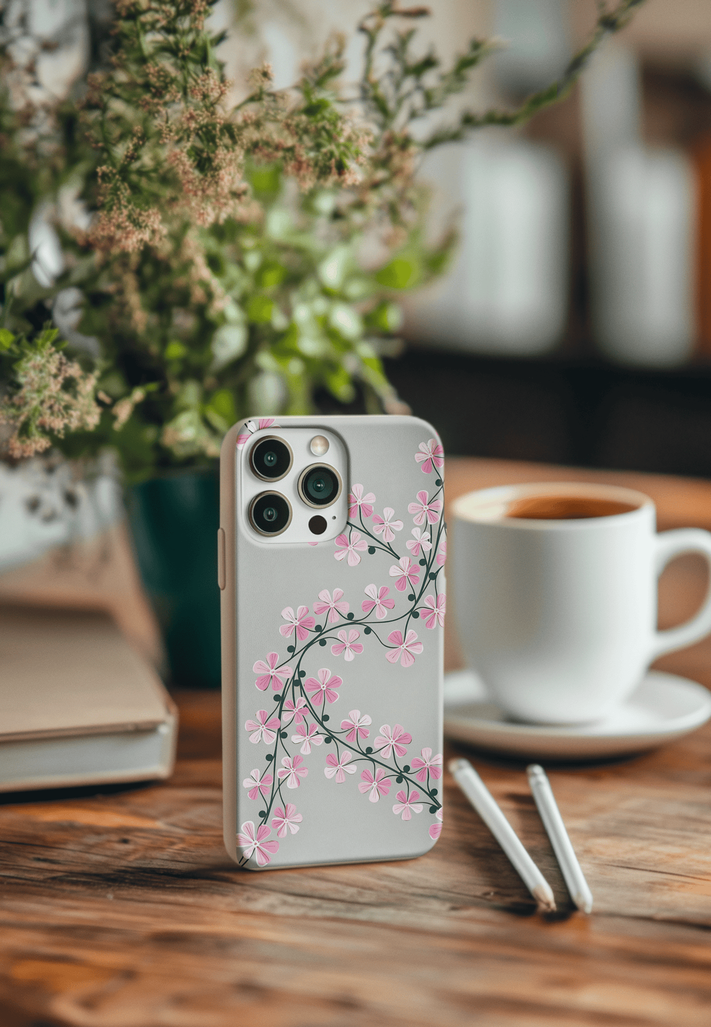 Stepping Green Phone Case Pink Floral Vine Bio Case