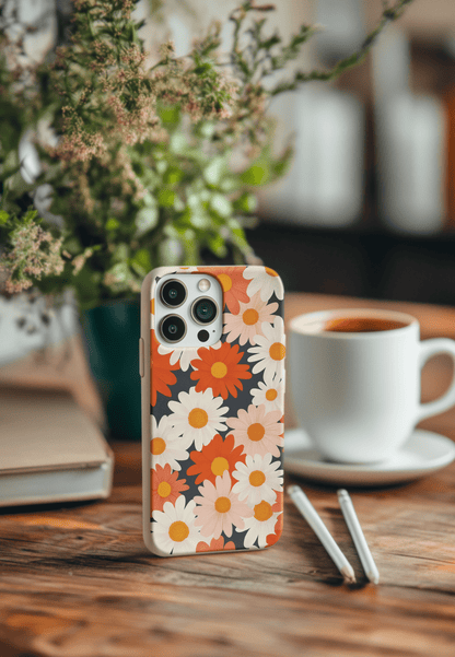 Stepping Green Phone Case Retro Daisy on Blue Bio Case