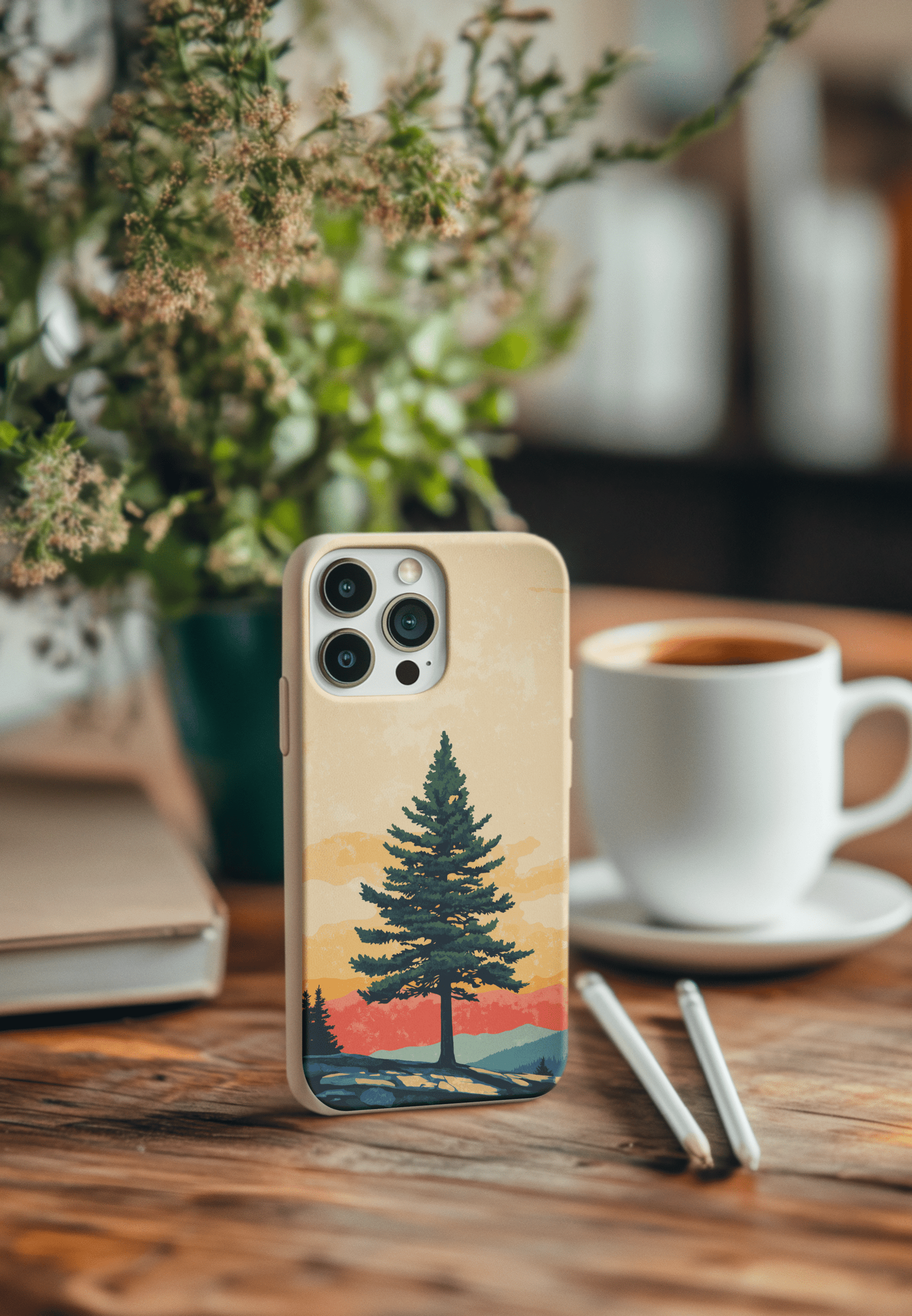 Stepping Green Phone Case Retro Mountain Tree Bio Case