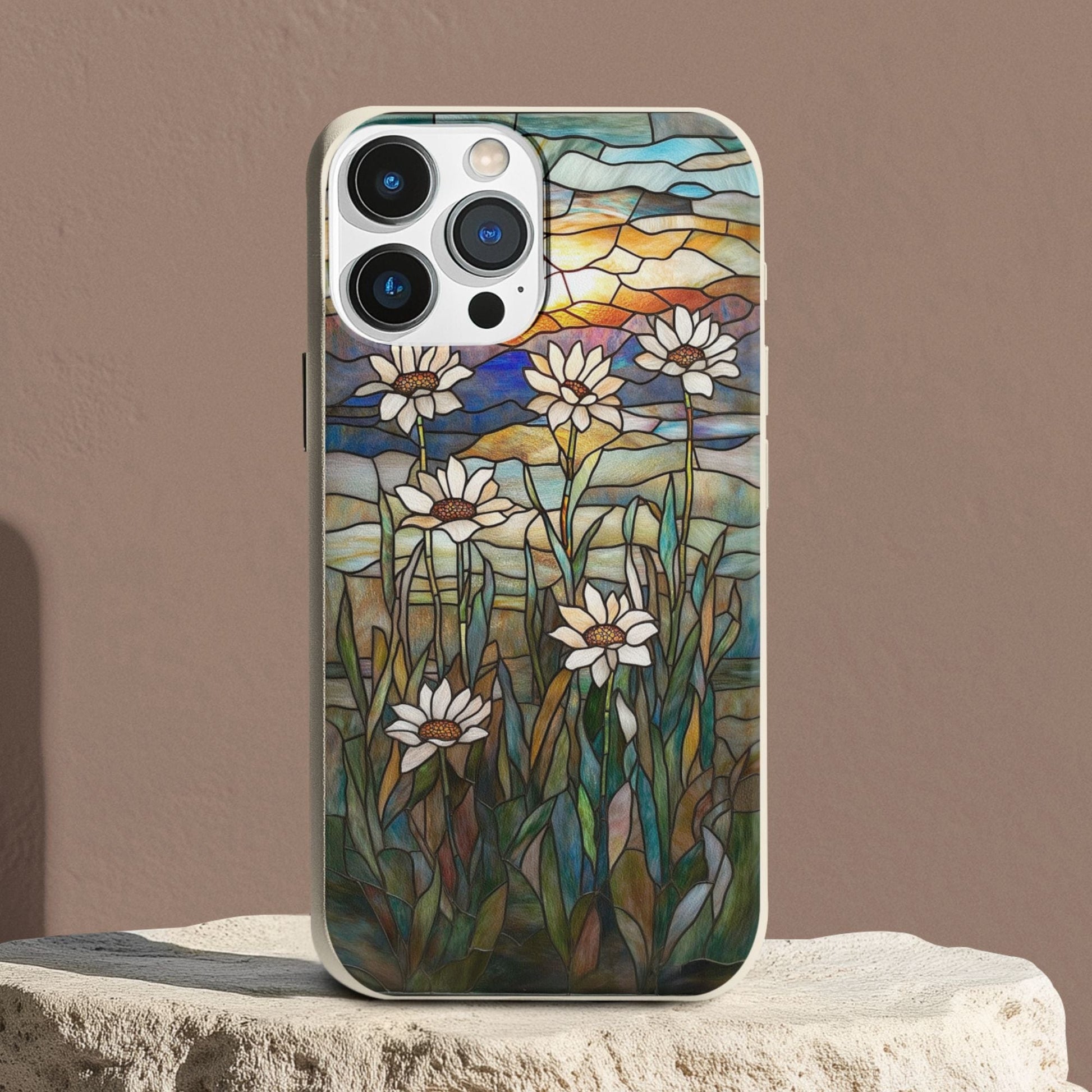 Stepping Green Phone Case Stained Glass Daisies Bio Case