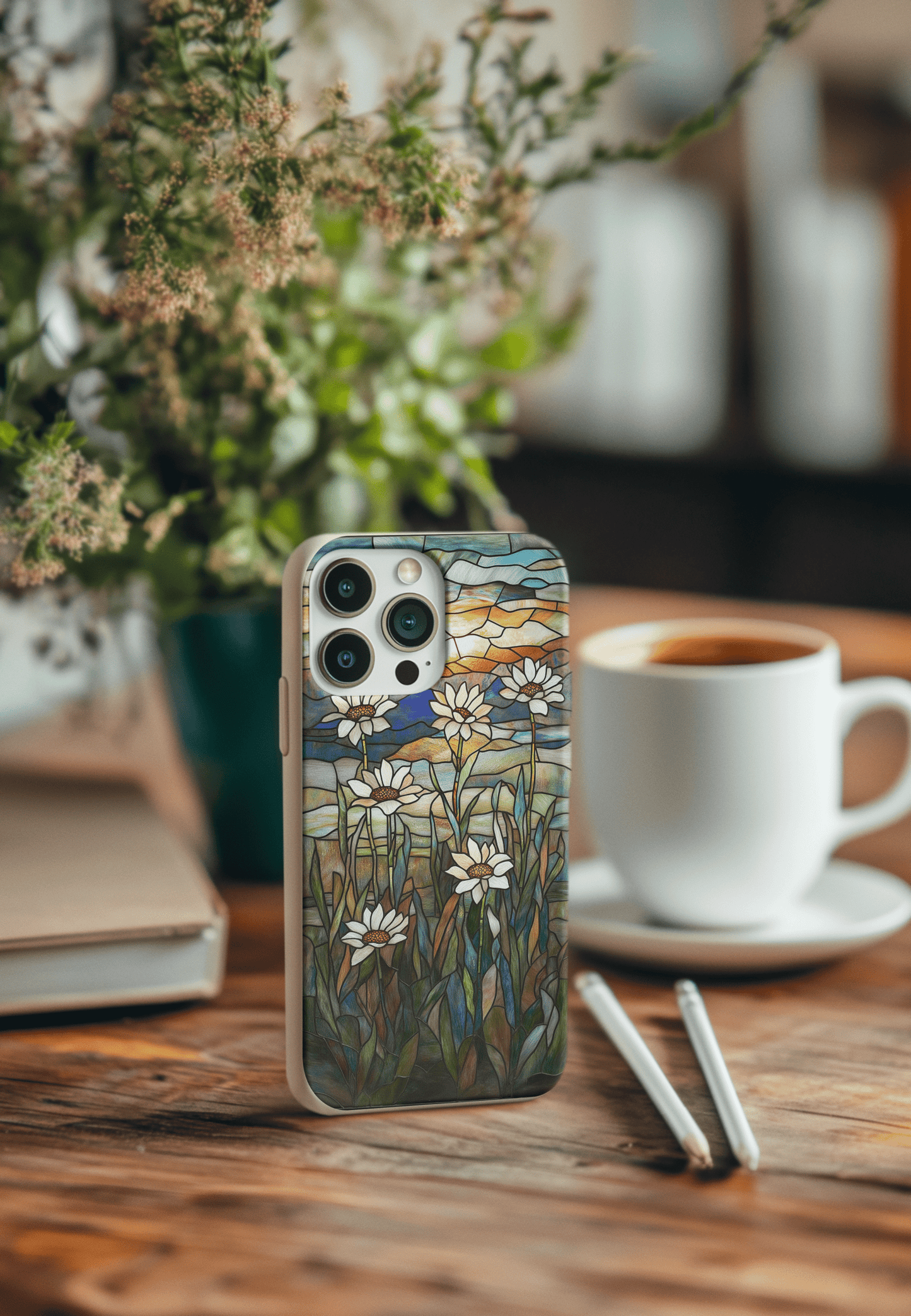 Stepping Green Phone Case Stained Glass Daisies Bio Case