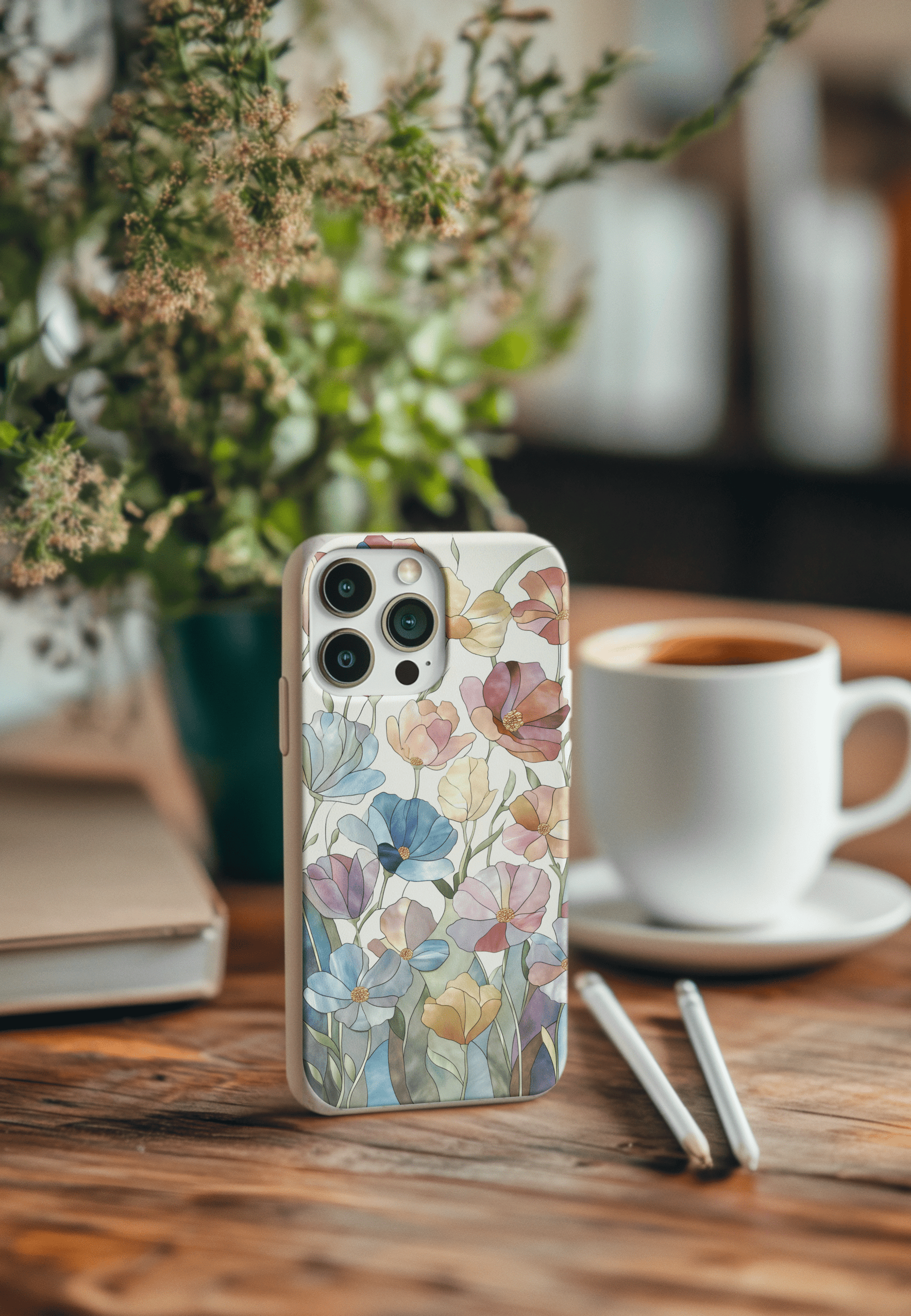 Stepping Green Phone Case Stained Glass Flowers Bio Case