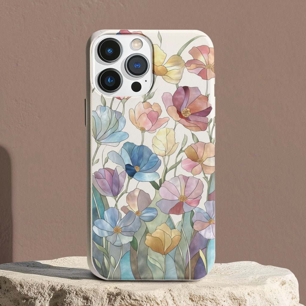 Stepping Green Phone Case Stained Glass Flowers Bio Case