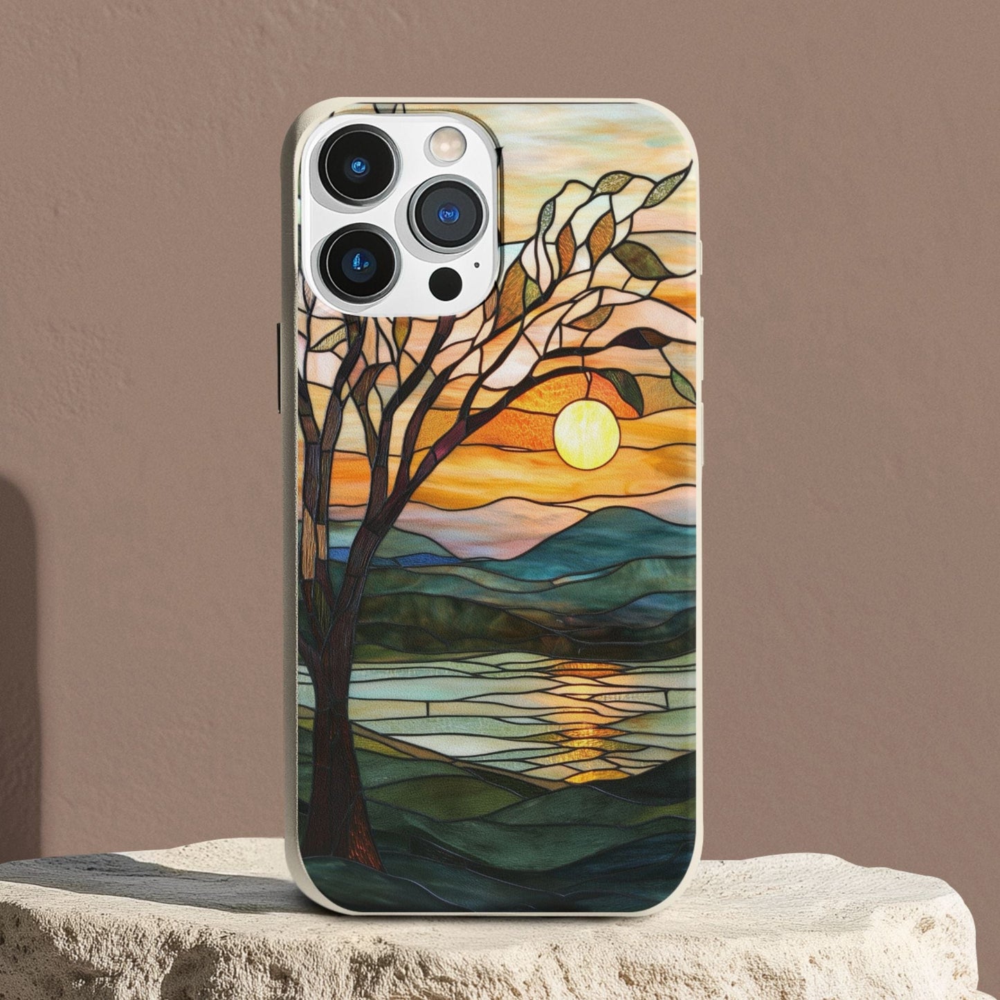 Stepping Green Phone Case Stained Glass Lake Sunset Bio Case