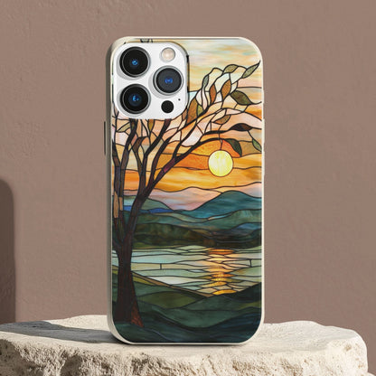 Stepping Green Phone Case Stained Glass Lake Sunset Bio Case