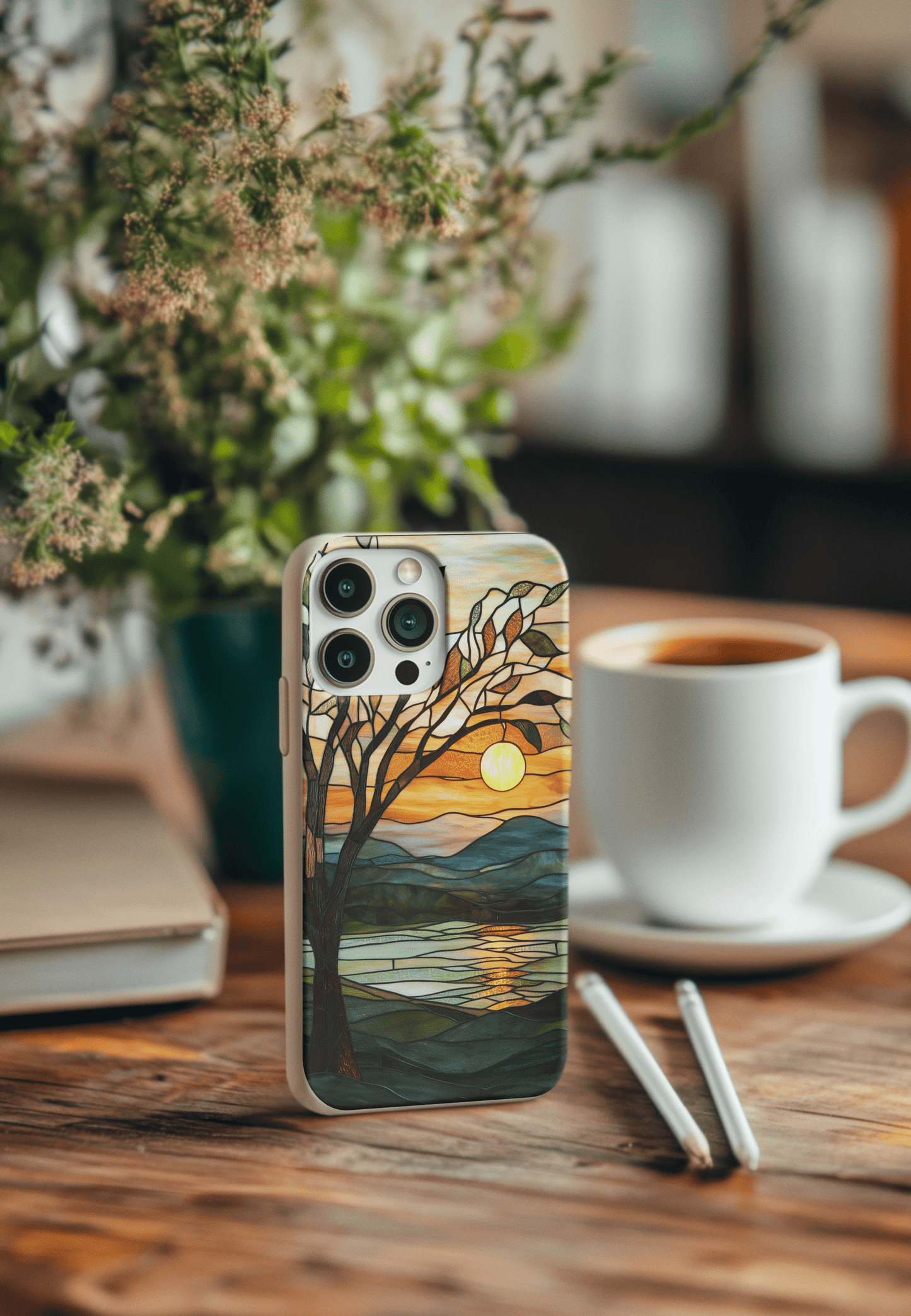 Stepping Green Phone Case Stained Glass Lake Sunset Bio Case