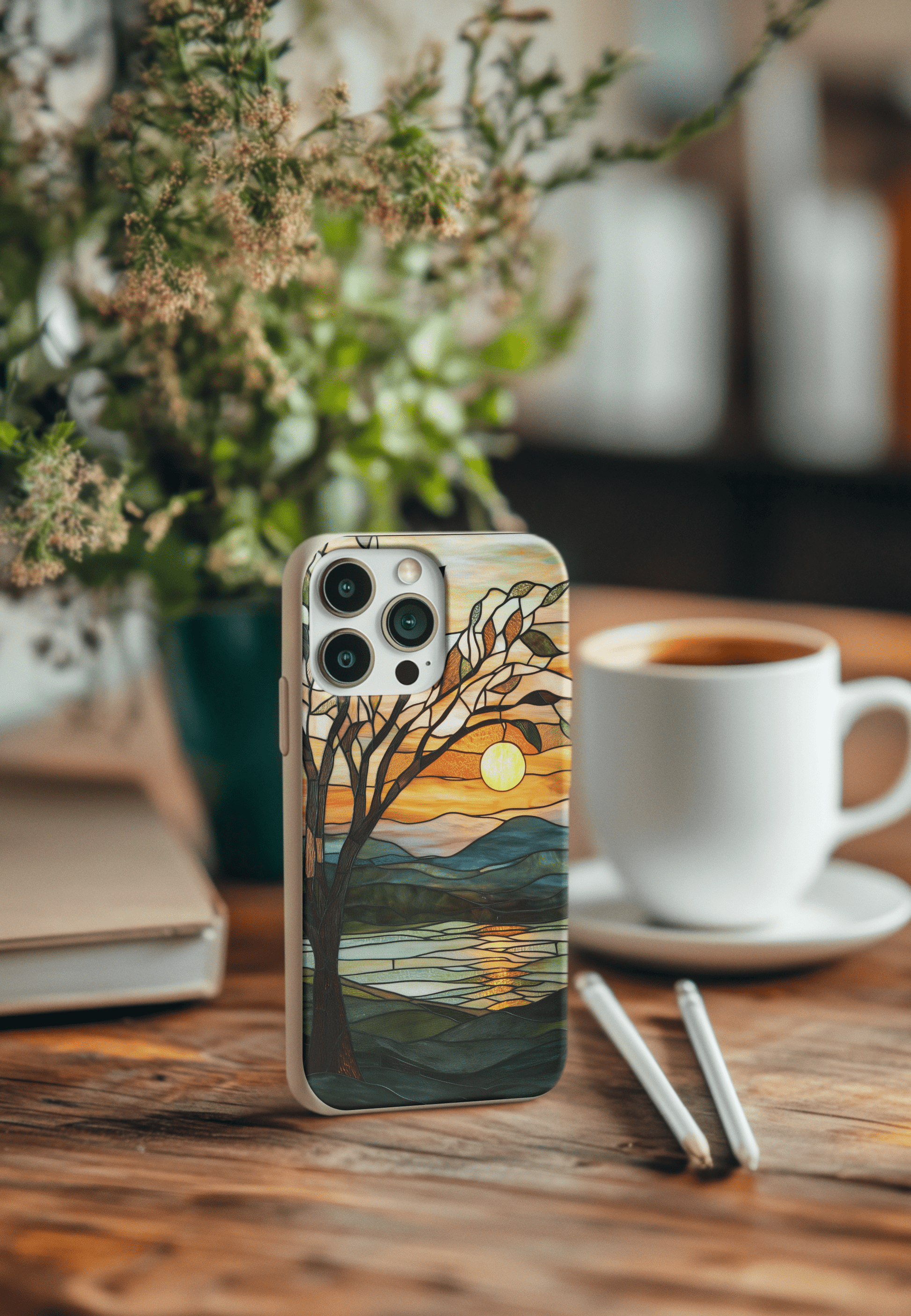 Stepping Green Phone Case Stained Glass Lake Sunset Bio Case