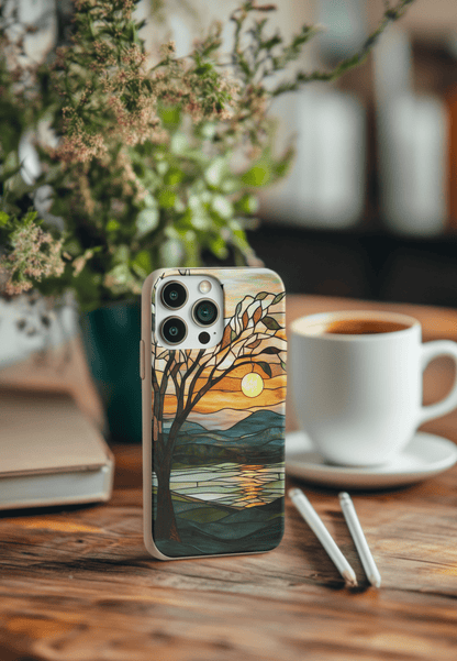 Stepping Green Phone Case Stained Glass Lake Sunset Bio Case