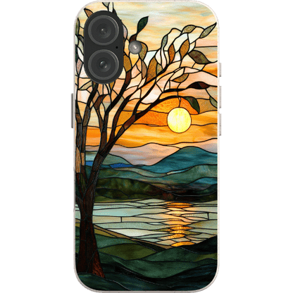 Stepping Green Phone Case Stained Glass Lake Sunset Bio Case