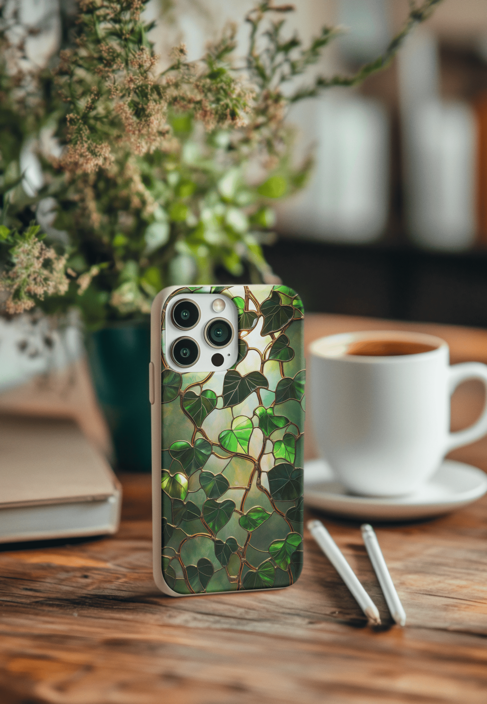 Stepping Green Phone Case Stained Glass Leaf Vine Bio Case
