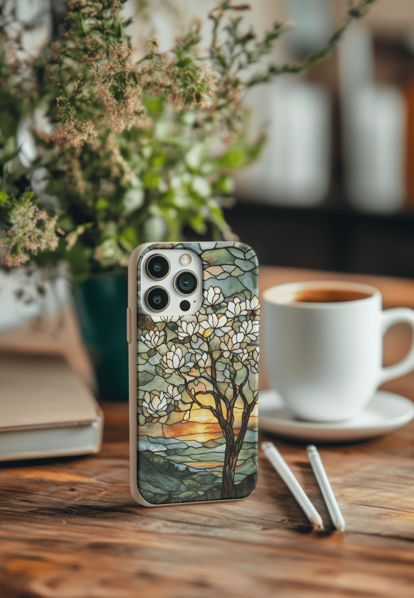 Stepping Green Phone Case Stained Glass Magnolia Tree Bio Case