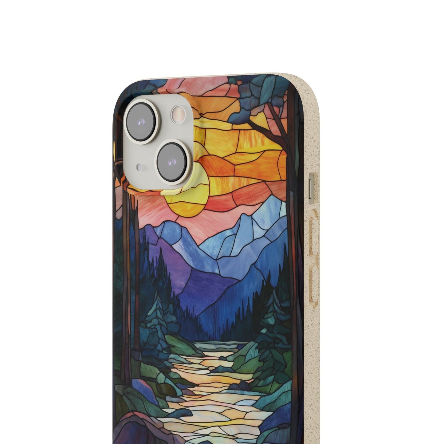 Stepping Green Phone Case Stained Glass Mountain Sunset Bio Case