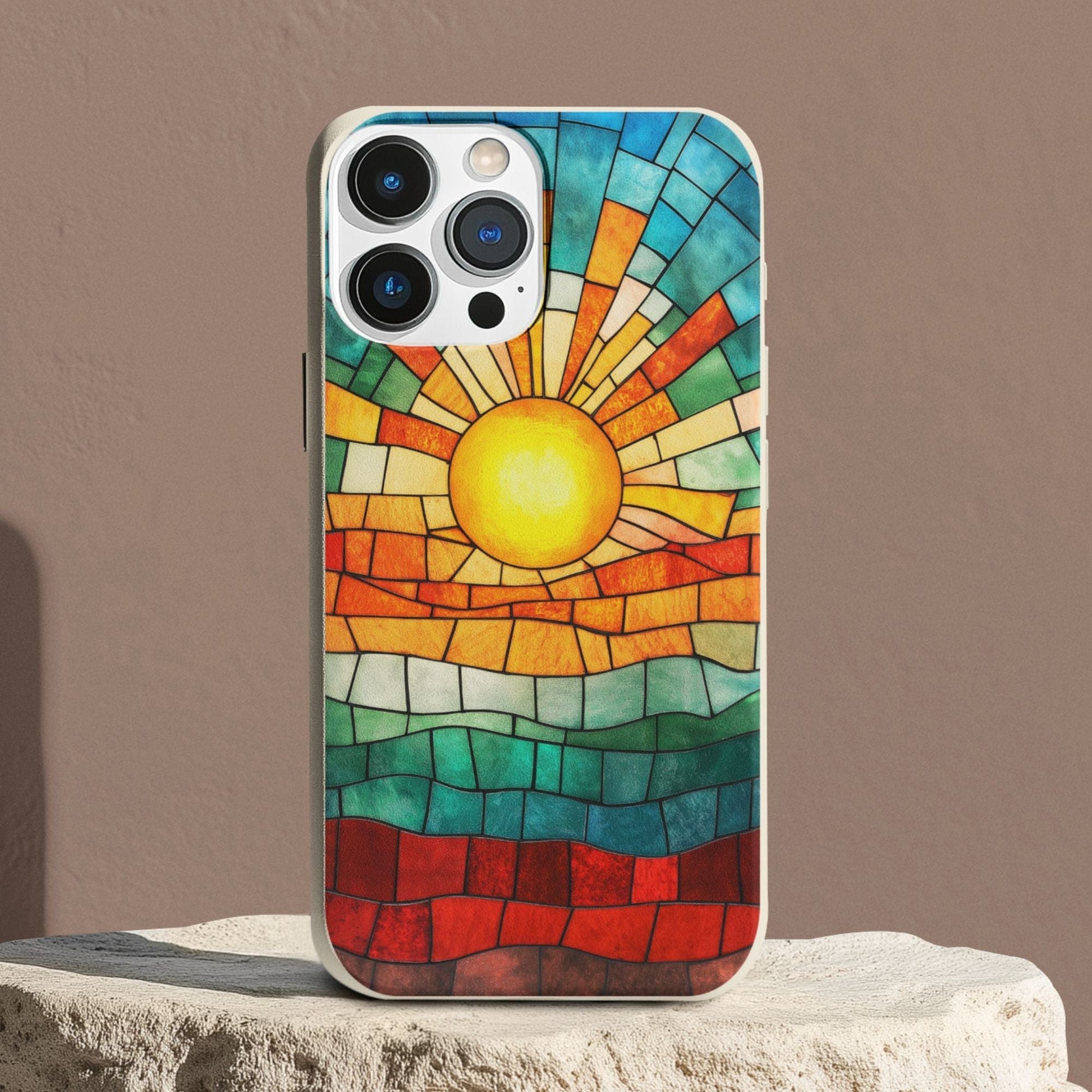 Stepping Green Phone Case Stained Glass Retro Sunset Bio Case