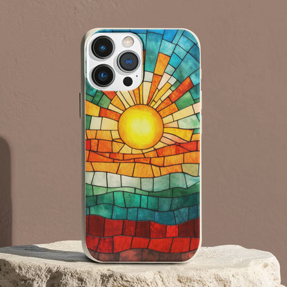 Stepping Green Phone Case Stained Glass Retro Sunset Bio Case