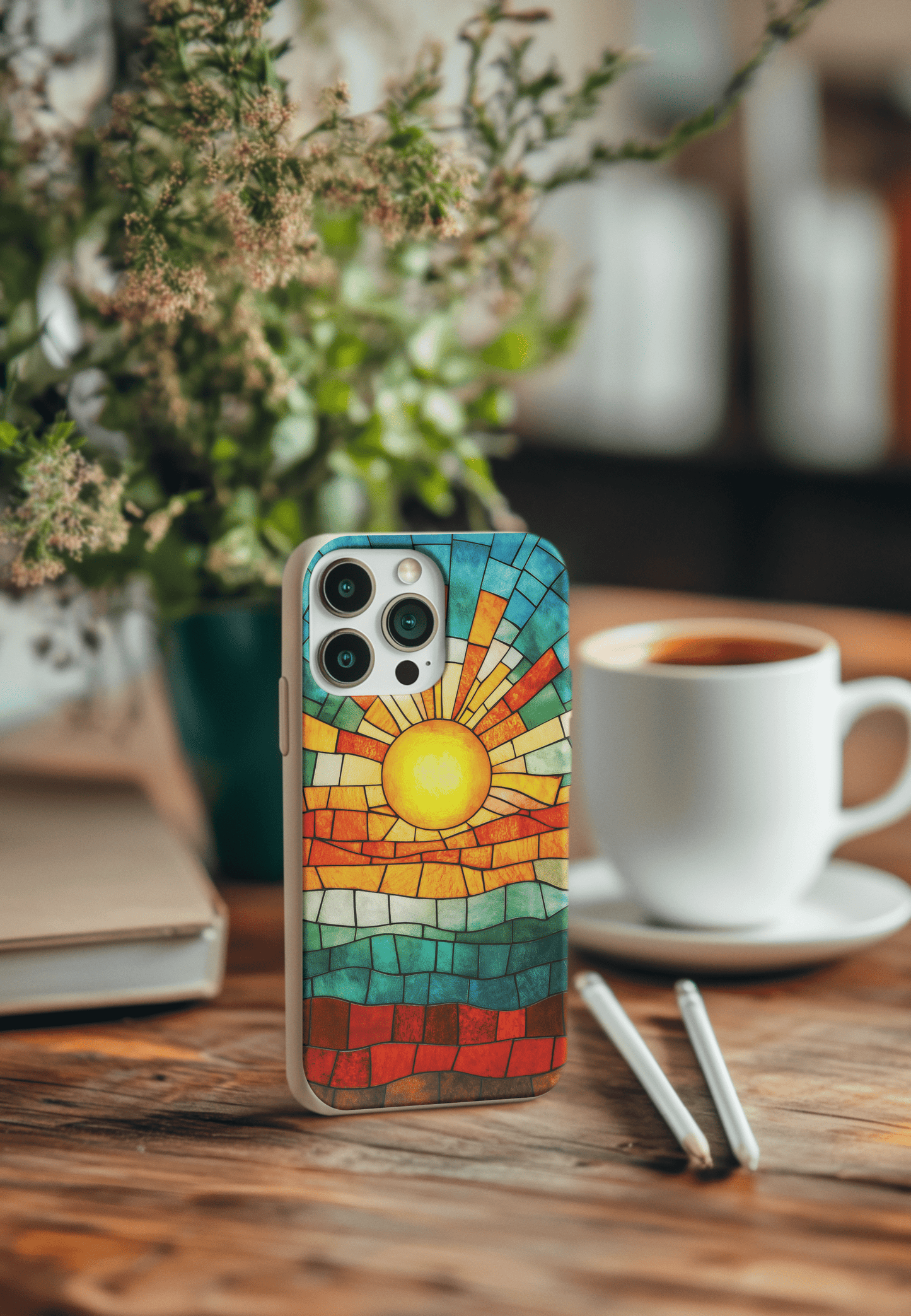 Stepping Green Phone Case Stained Glass Retro Sunset Bio Case