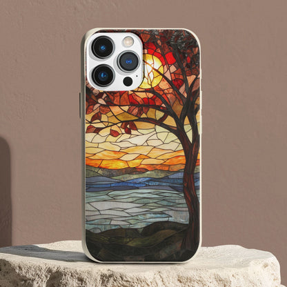 Stepping Green Phone Case Stained Glass Tree Sunset Bio Case