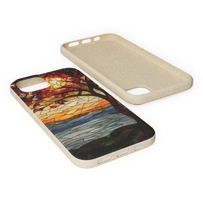 Stepping Green Phone Case Stained Glass Tree Sunset Bio Case