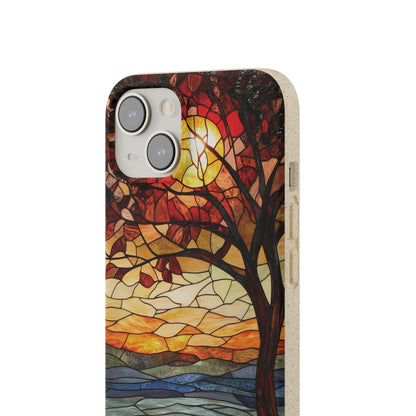 Stepping Green Phone Case Stained Glass Tree Sunset Bio Case
