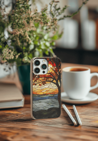 Stepping Green Phone Case Stained Glass Tree Sunset Bio Case