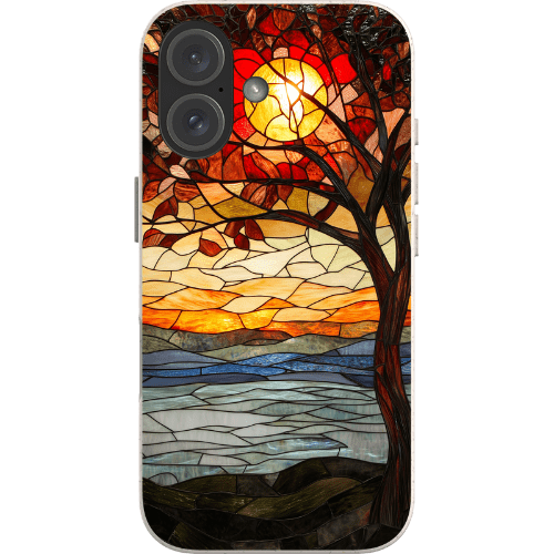 Stepping Green Phone Case Stained Glass Tree Sunset Bio Case