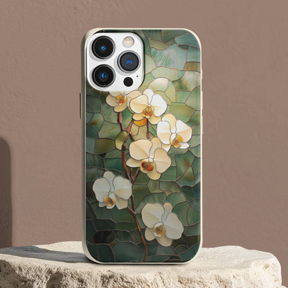 Stepping Green Phone Case Stained Glass White Orchid Bio Case