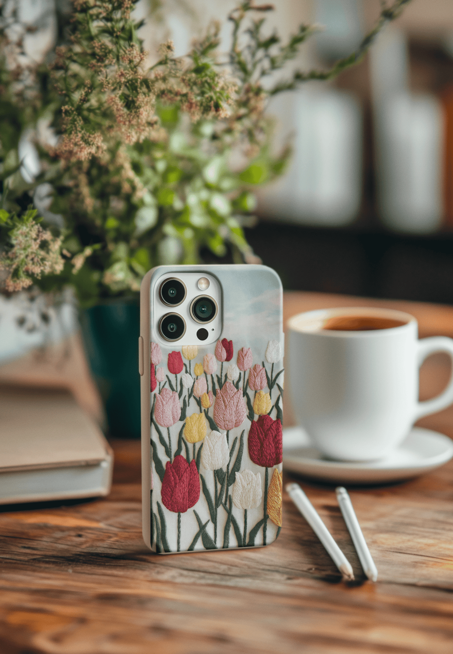 Stepping Green Phone Case Tulip Embroidered Look Bio Case