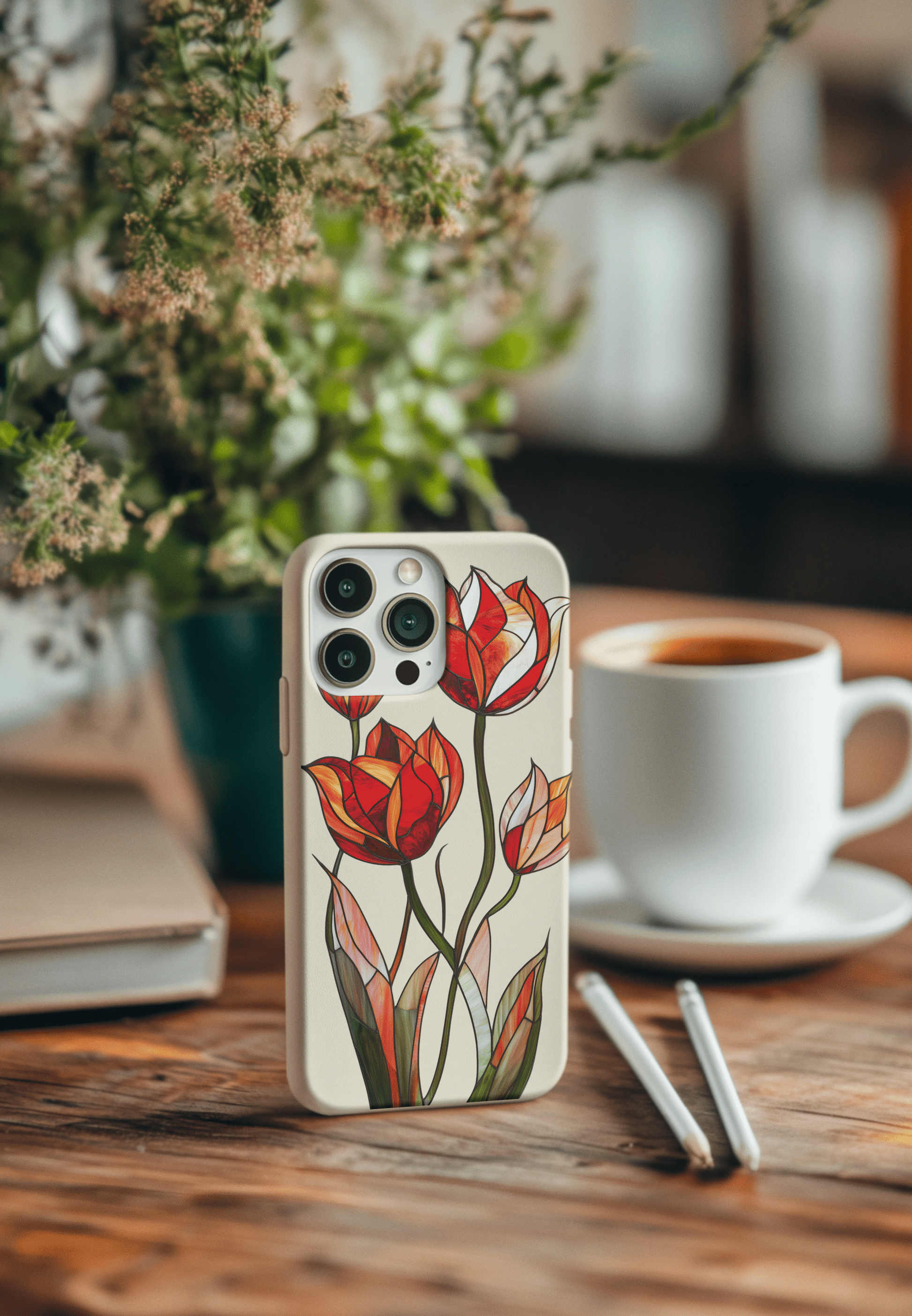 Stepping Green Phone Case Tulip Stained Glass Bio Case