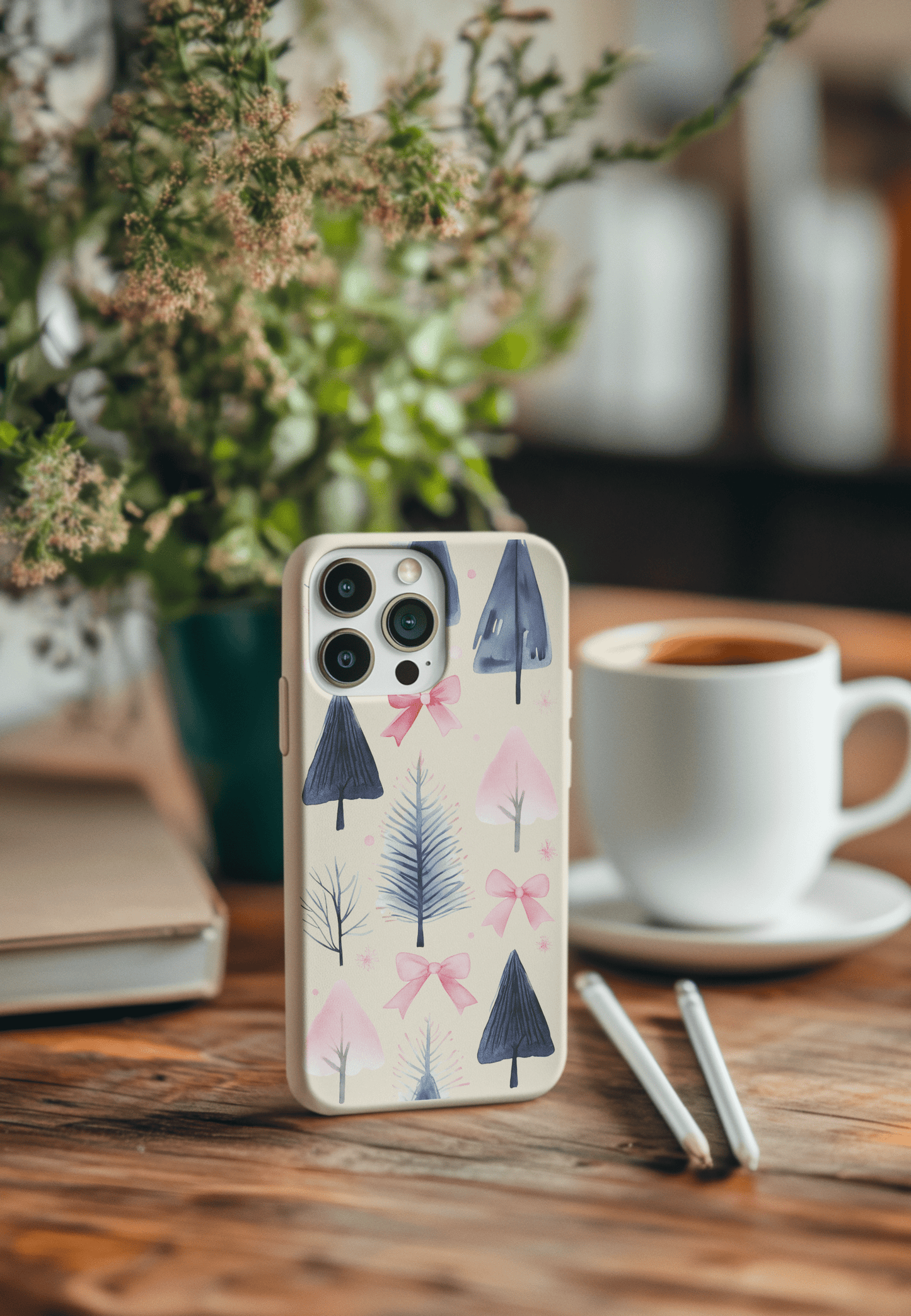 Stepping Green Phone Case Watercolor Bows and Trees 1 Bio Case