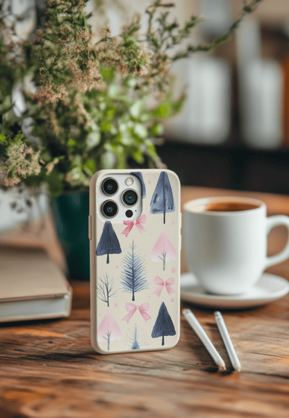 Stepping Green Phone Case Watercolor Bows and Trees 1 Bio Case