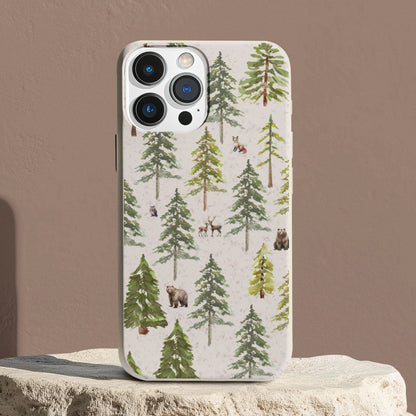 Stepping Green Phone Case Watercolor Forest with Animals Bio Case