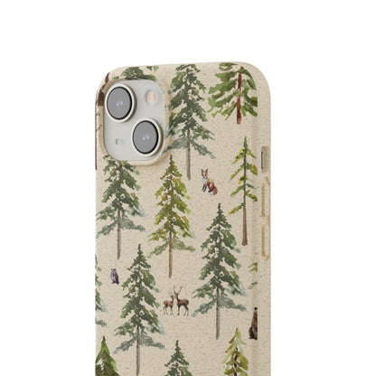 Stepping Green Phone Case Watercolor Forest with Animals Bio Case