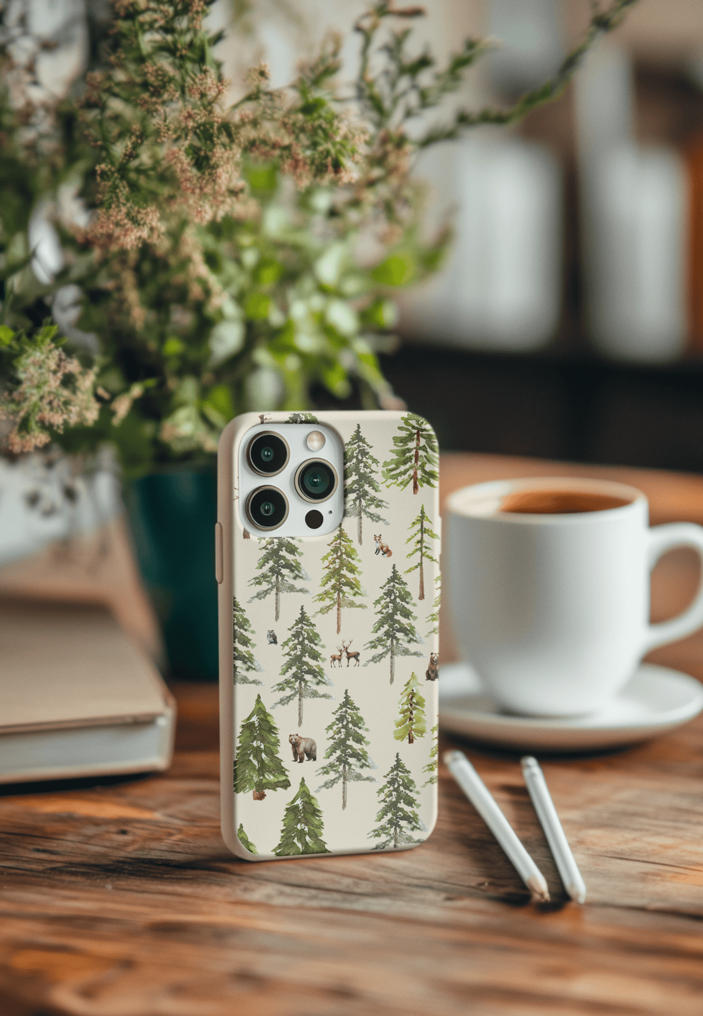 Stepping Green Phone Case Watercolor Forest with Animals Bio Case