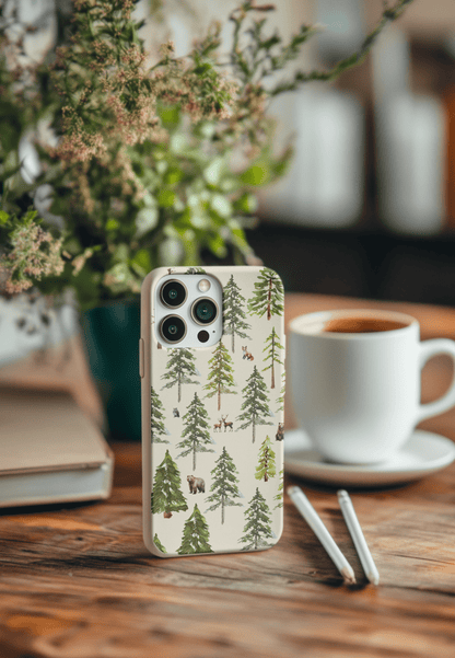 Stepping Green Phone Case Watercolor Forest with Animals Bio Case
