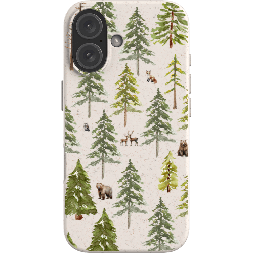 Stepping Green Phone Case Watercolor Forest with Animals Bio Case