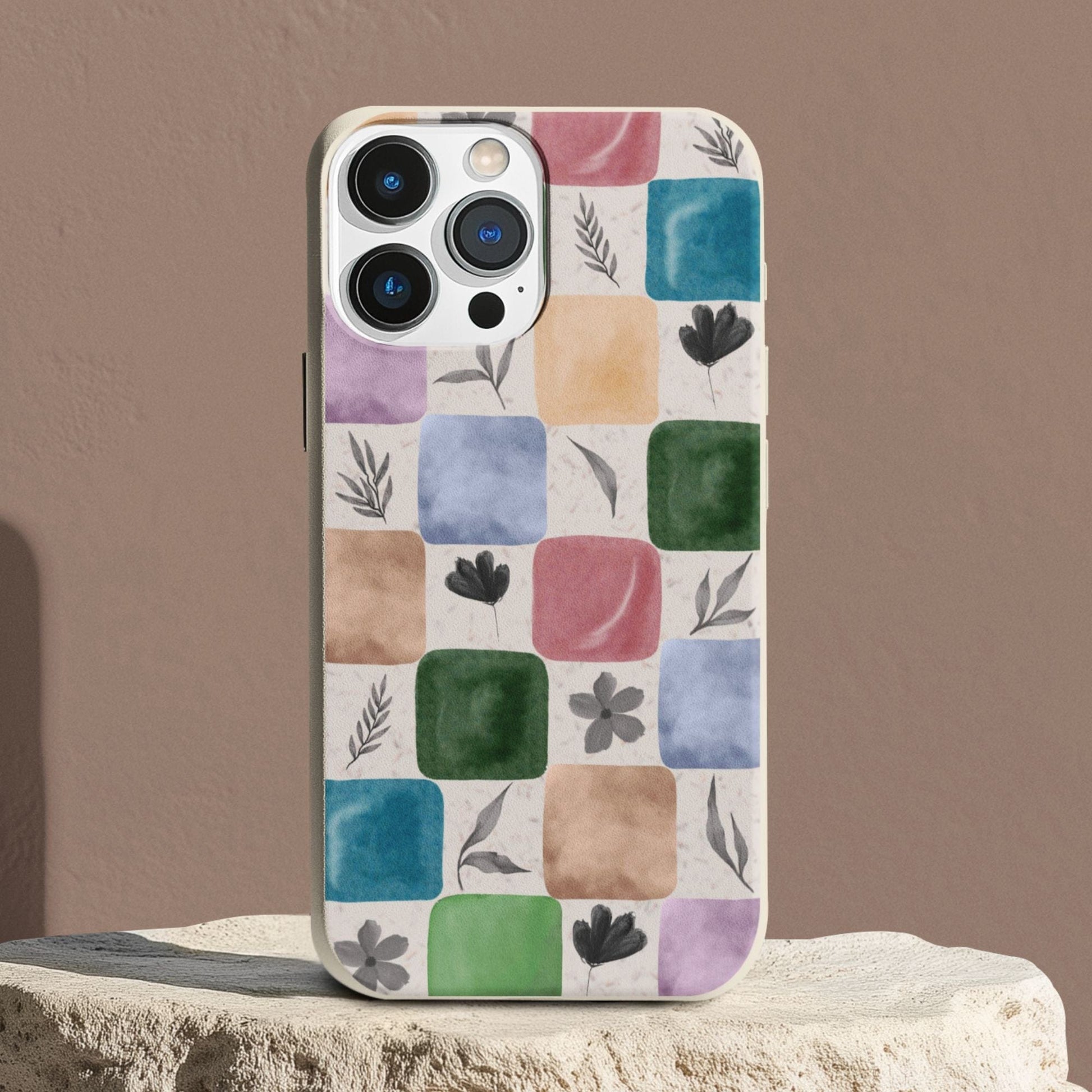 Stepping Green Phone Case Watercolor Leaf Checkerboard Bio Case