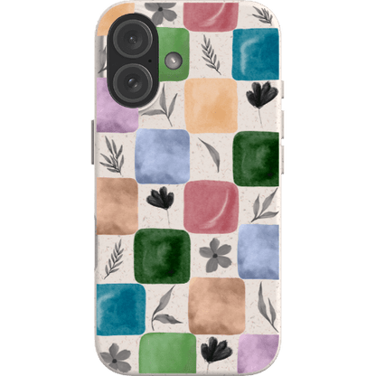 Stepping Green Phone Case Watercolor Leaf Checkerboard Bio Case